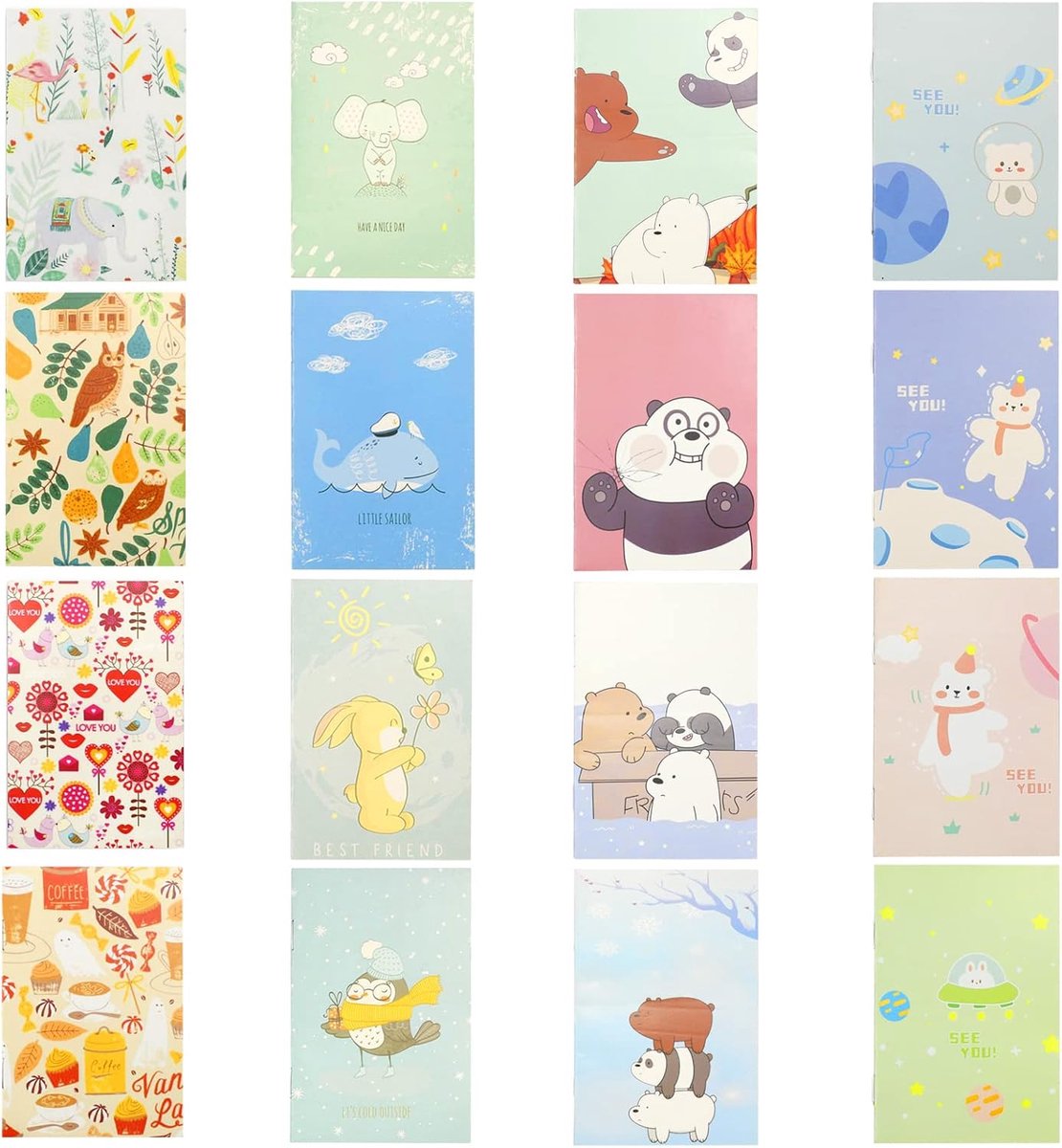 SnelShoppen - 16 Pcs Mini Notebooks - Schattige Cartoon Dieren - Inspirerende Pocket Notitieboekjes - Handige Notepads voor Kantoor, Studenten, Meisje