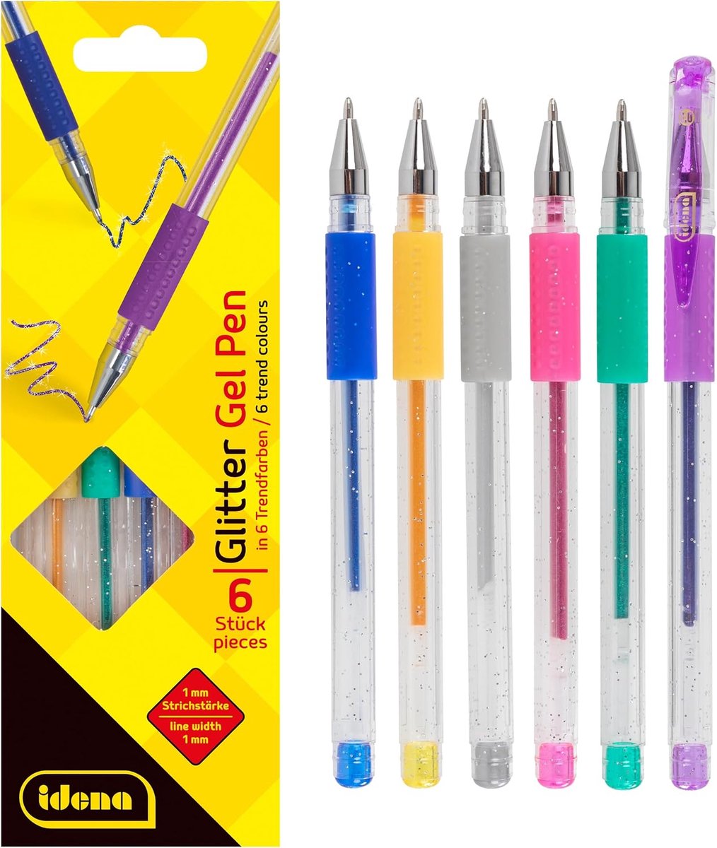 Thijox - Gelpen Glitter 6 Stuks in Trendkleuren met Fruitgeur - Geel, Rood, Oranje, Paars, Groen en Blauw - Perfect voor Kinderen, Feestjes en Creatie
