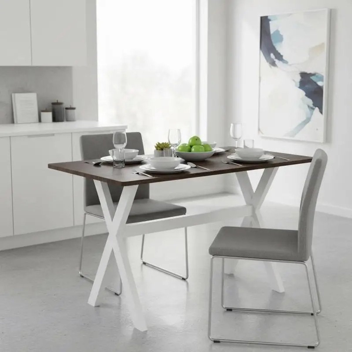 Inovra - Dailygoods Moderne eettafel houten keukentafel met X-vormig frame-wit