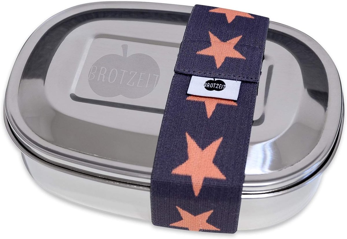 Thijox - RVS Broodtrommel 16x12x4cm met Magic Elastiek en Onderverdeling - Roestvrijstalen Lunchbox Vesper Doos Snackbox voor Kinderen en Volwassenen