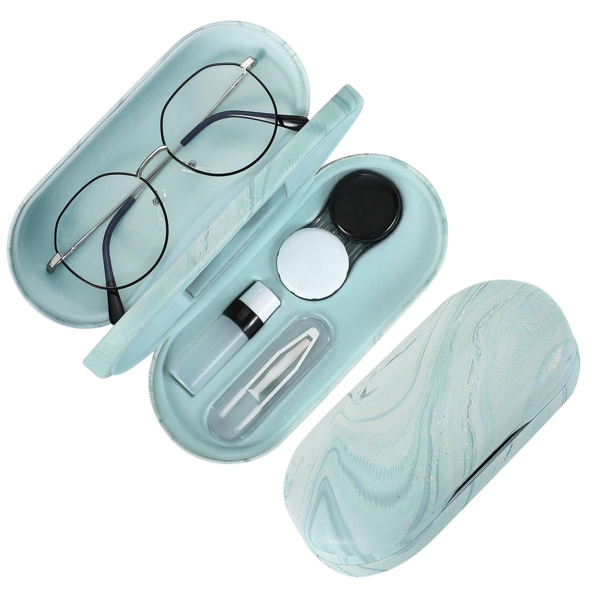 Inovra- Brillenkoker Dubbellaags - Zonnebrillendoos - Opbergetui - Lichtgewicht - Waterdicht - Inclusief Contactlenzenaccessoires - Brillenetui