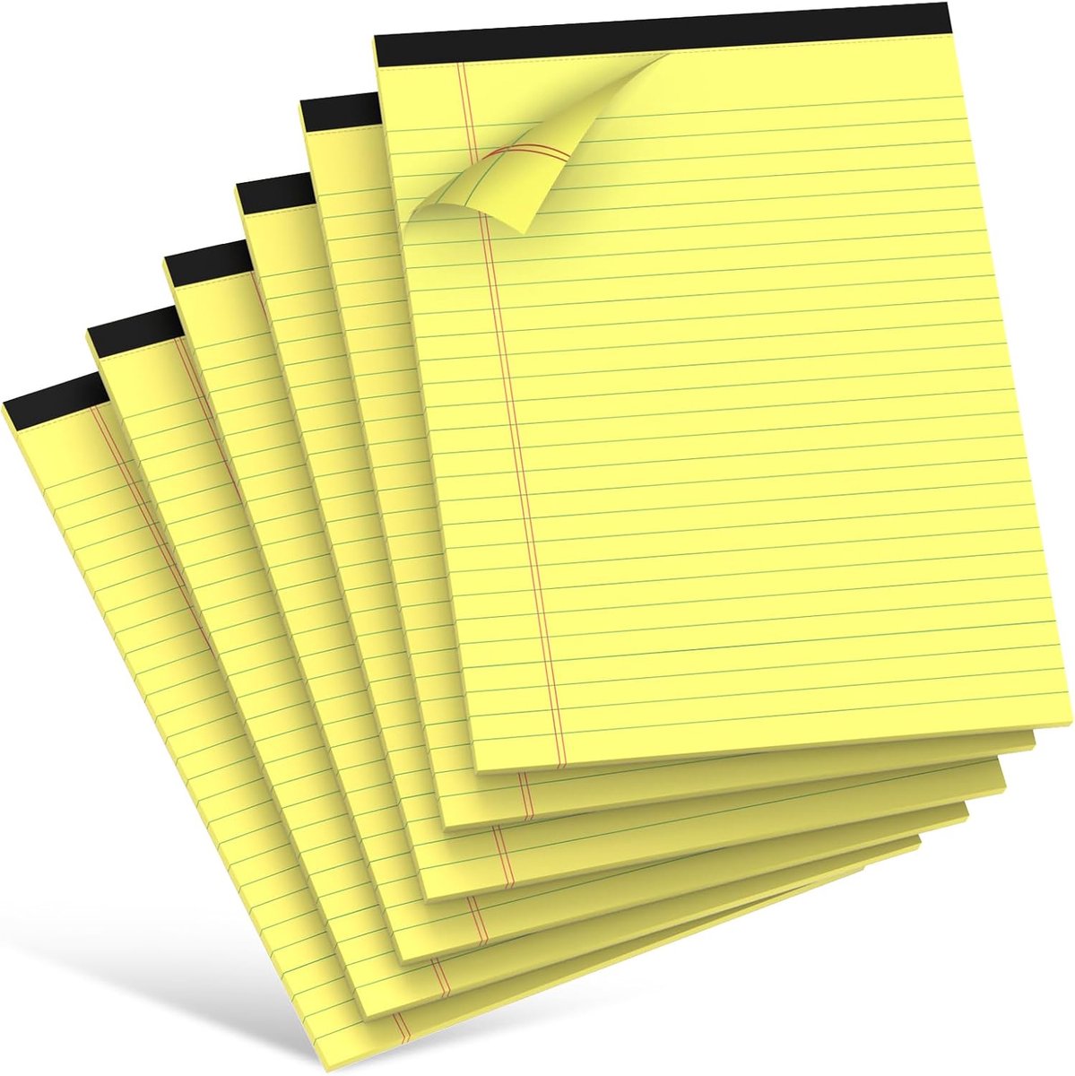 Thijox - Gele A5 Schrijfblokken 6-delig Pakket - Gevoerde Notitieblokken met 80 g/m² Papier, 7 mm Lijnafstand, Beschrijfbaar aan Beide Zijden, Met Afs