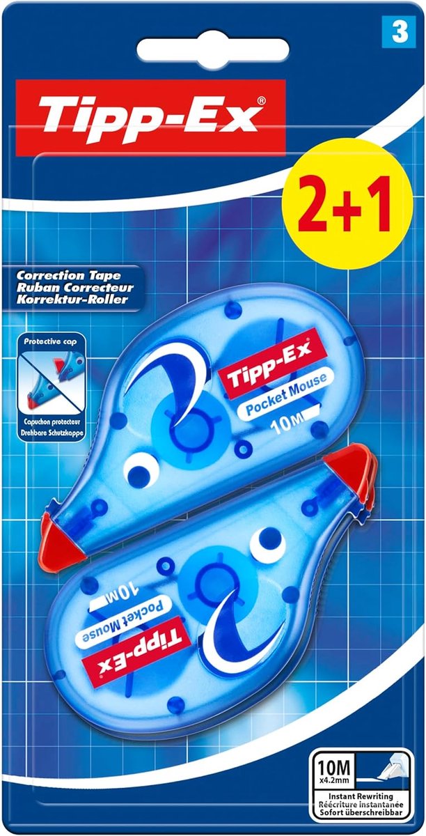 Thijox - Tipp-ex Pocket Mous Correctieroller Set 2+1 Gratis - 10 Stuks Microtape Twist - Sneldrogend, 8 Meter Correctietape - Perfect voor Kantoor, Th