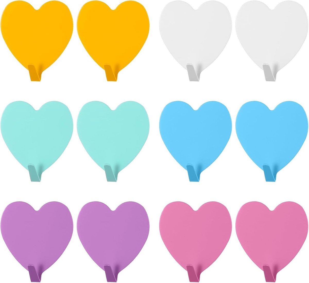 Set van 12 Kleurige Hart Wandhaken voor Badkamer en Keuken - Zelfklevende Haakjes zonder Boren voor Handdoeken en Decoratie