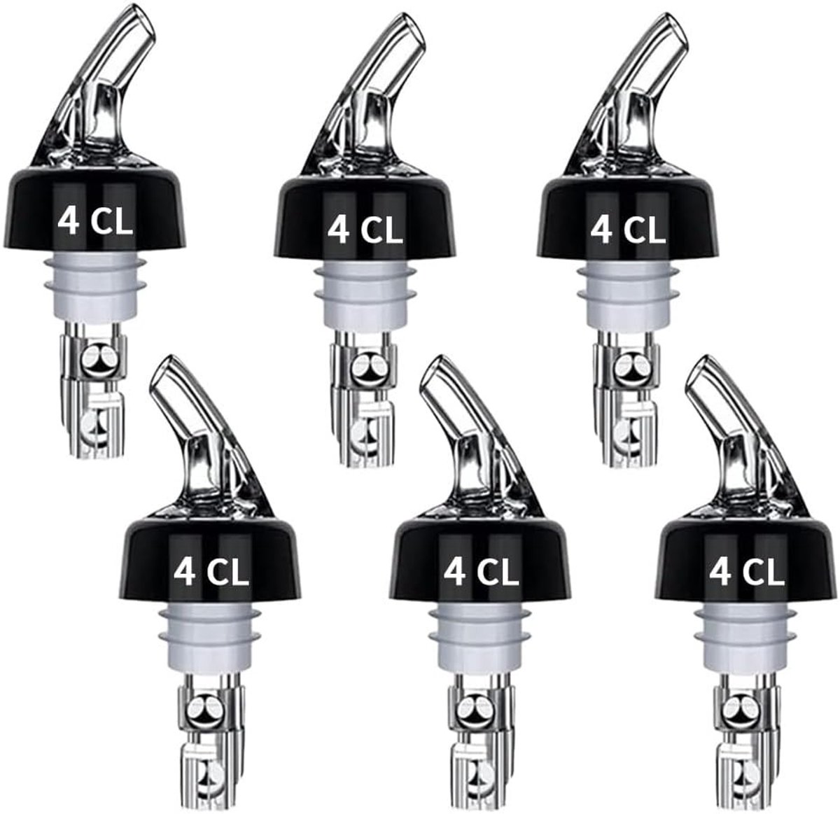 Set van 6 Levensmiddelen Gieters: Lekvrije Gieters voor Flessen, Geschikt voor Wijn, Liqueur en Olie, Transparant en Handig voor Bar en Cocktails