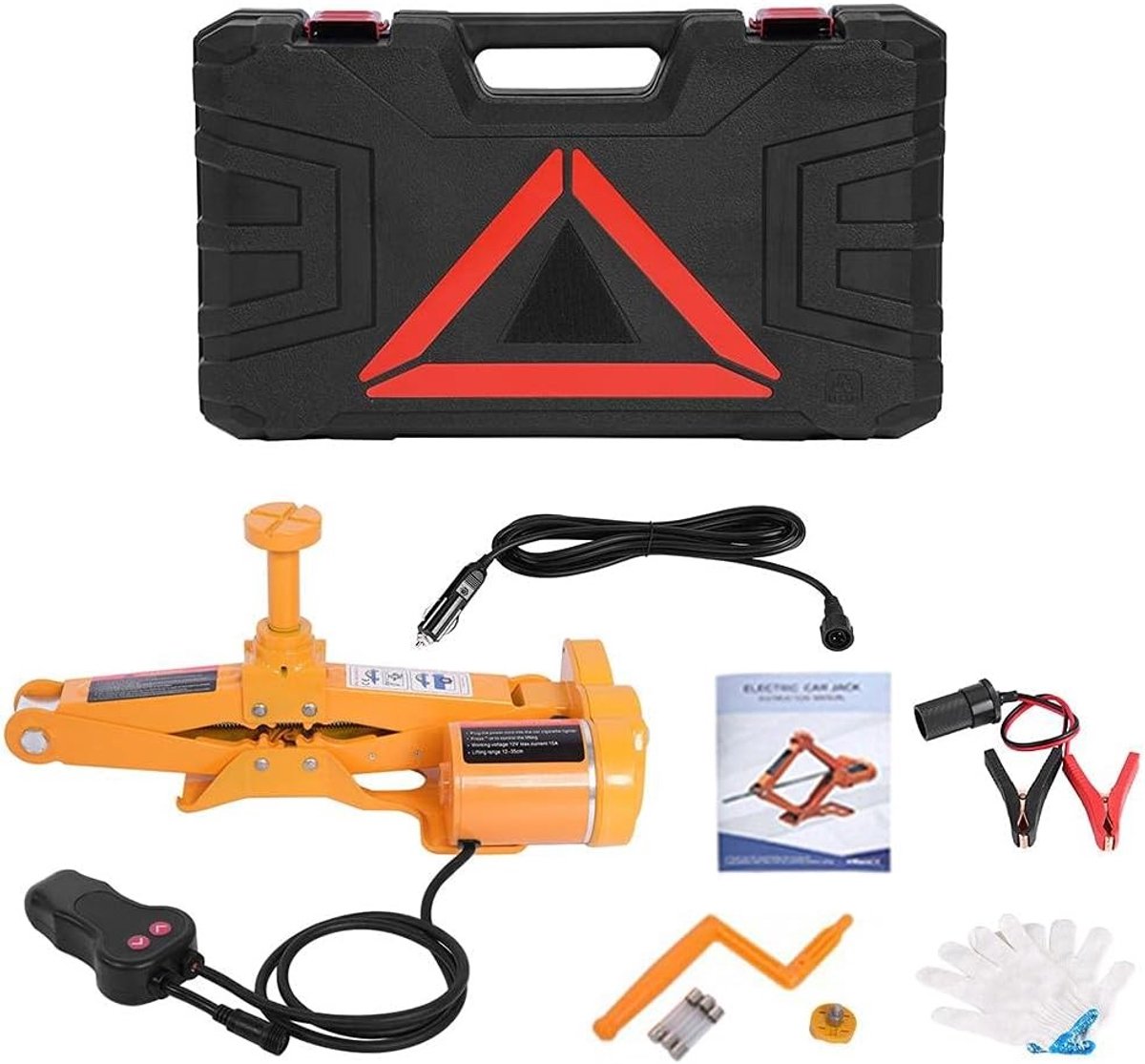 Elektrische Krik 3 Ton, 12 V DC, Twee-Stage Hefhoogte 12-42 cm met Opbergtas en Handschoenen voor SUV, Van, Werkplaats en Noodhulp