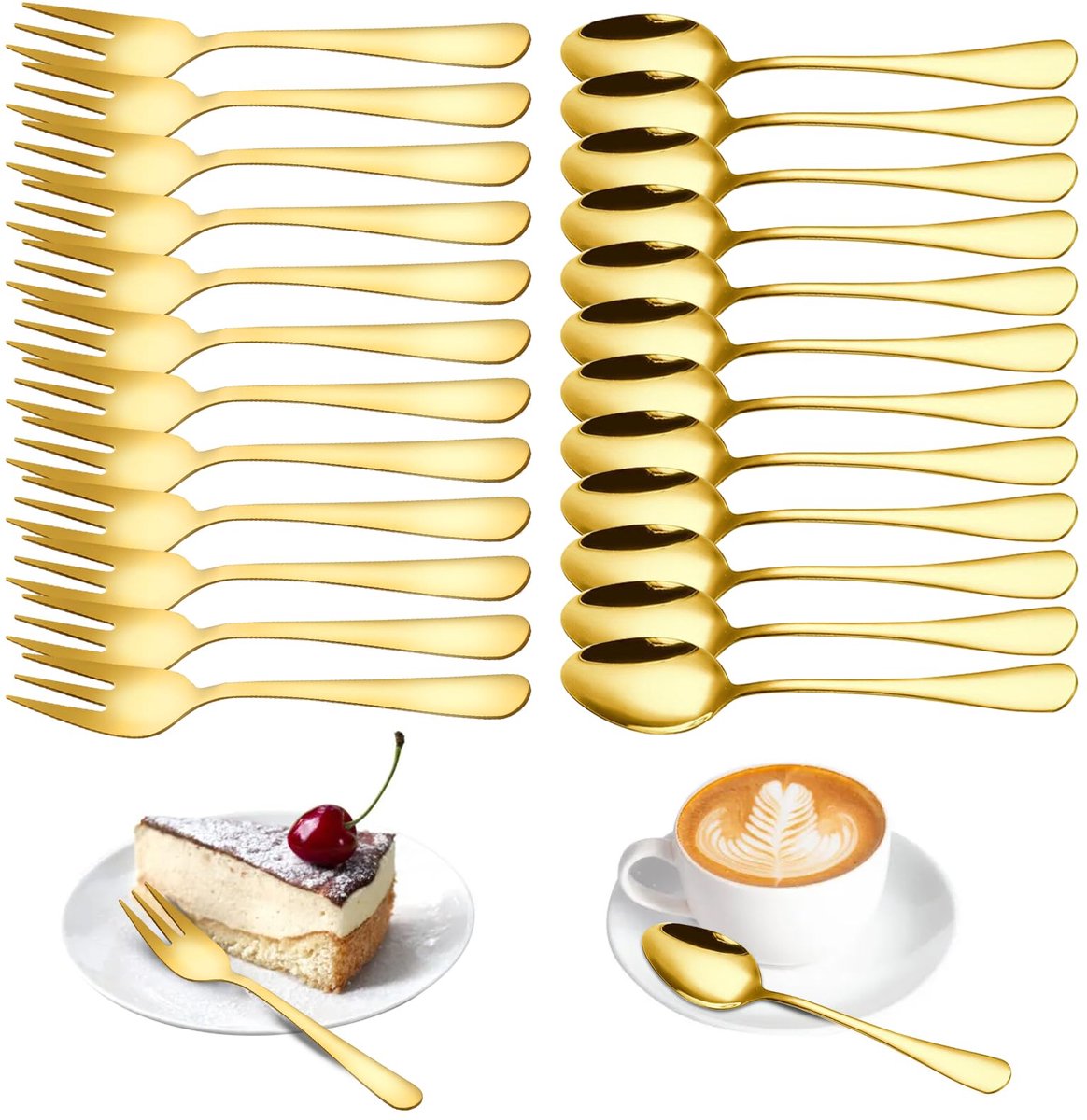 Dessertlepels en Taartvorkjes Set 24-Delig – Kleine Lepels en Vorkjes van RVS voor Dessert, Koffie & Thee – Ideaal voor Bruiloft, Verjaardag, Feest – Vaatwasmachinebestendig