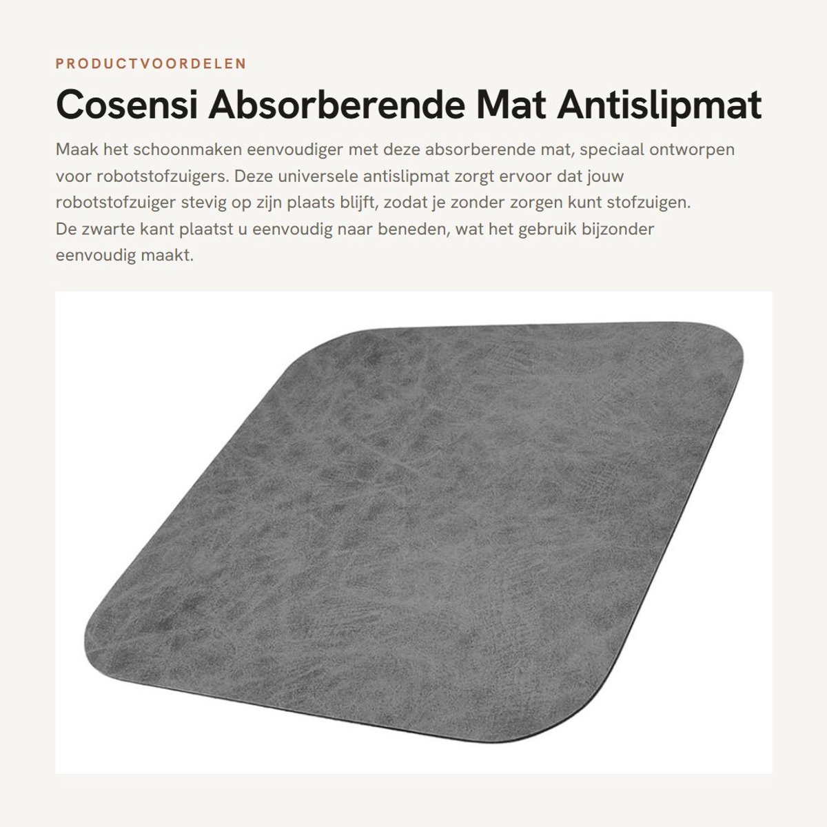 Dailygoods- Absorberende Mat Antislip - Universele Mat voor Robotstofzuiger - Rubber - 42x42cm - 471g - Houdt Kussentje Droog - Stofzuigermat