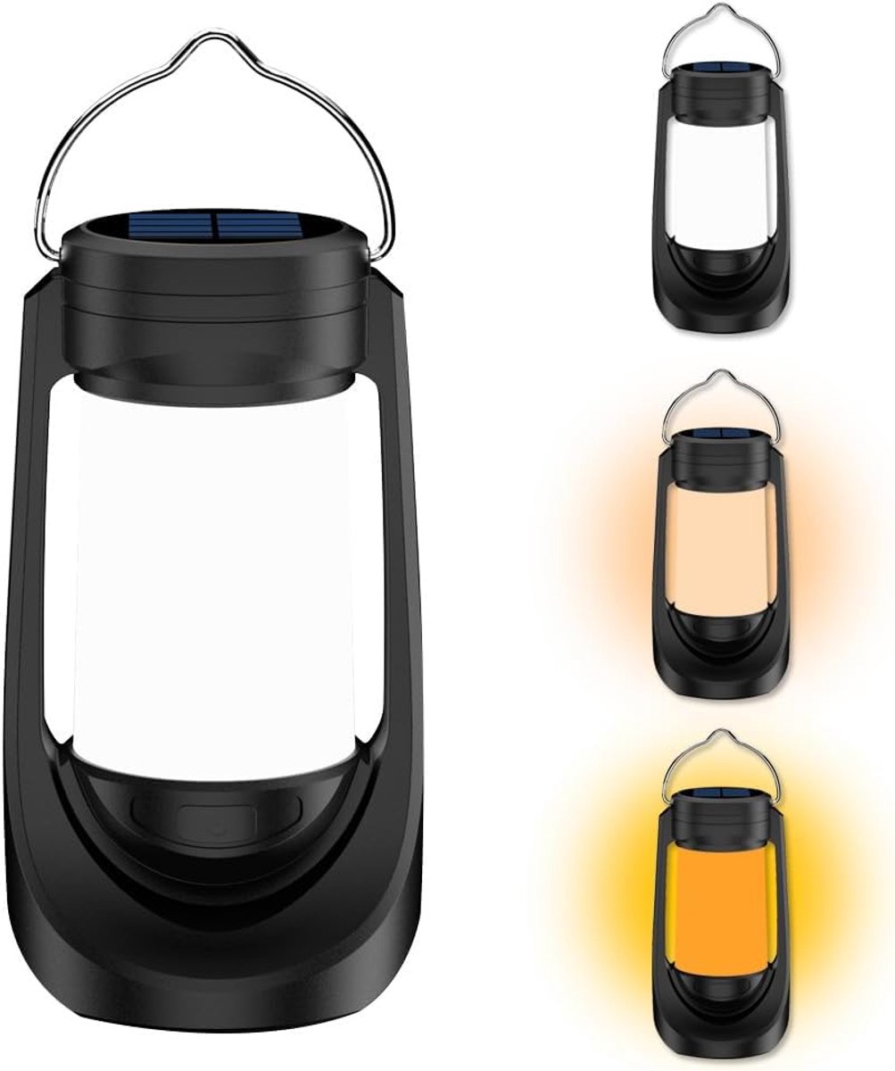 Thijox - LED Retro Solar Camping Light - USB Oplaadbare Buitenverlichting met Wit en Geel Licht - Vlam Ademhalingslamp - 6-Snelheid Verstelbare Helder
