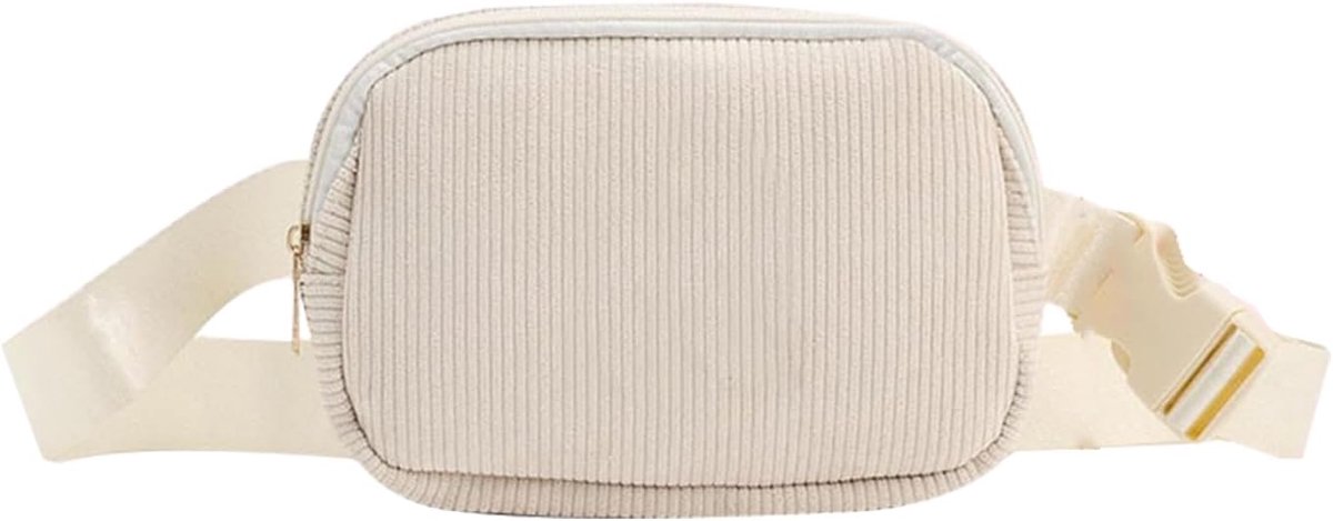 Thijox - Cord Heuptas Dames Heren Riemtas Cord Borsttas met Verstelbare Riem, Beige, 14cm x 20cm x 5cm, Modern Design voor Lopen, Reizen, Wandelen