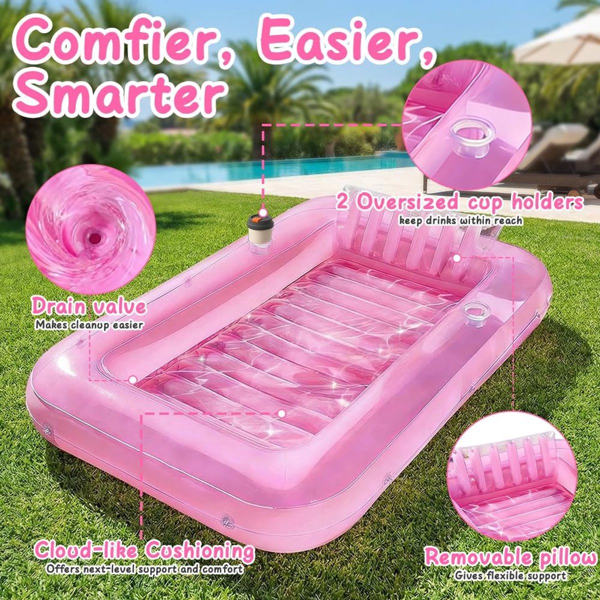 Thijox - Opblaasbare Matras 178 x 116 cm voor Volwassenen - Grote Zwembadmatras met Hoofdsteun - Ideaal voor Strand, Zwembad en Zomerplezier