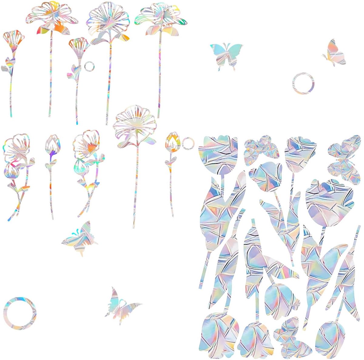 Dailygoods- Raamstickers - 4 Stuks - PVC - Vogelbescherming - Bloemen/Butterfly - Waterdicht - Decoratief en Herbruikbaar - Zonlichtvanger