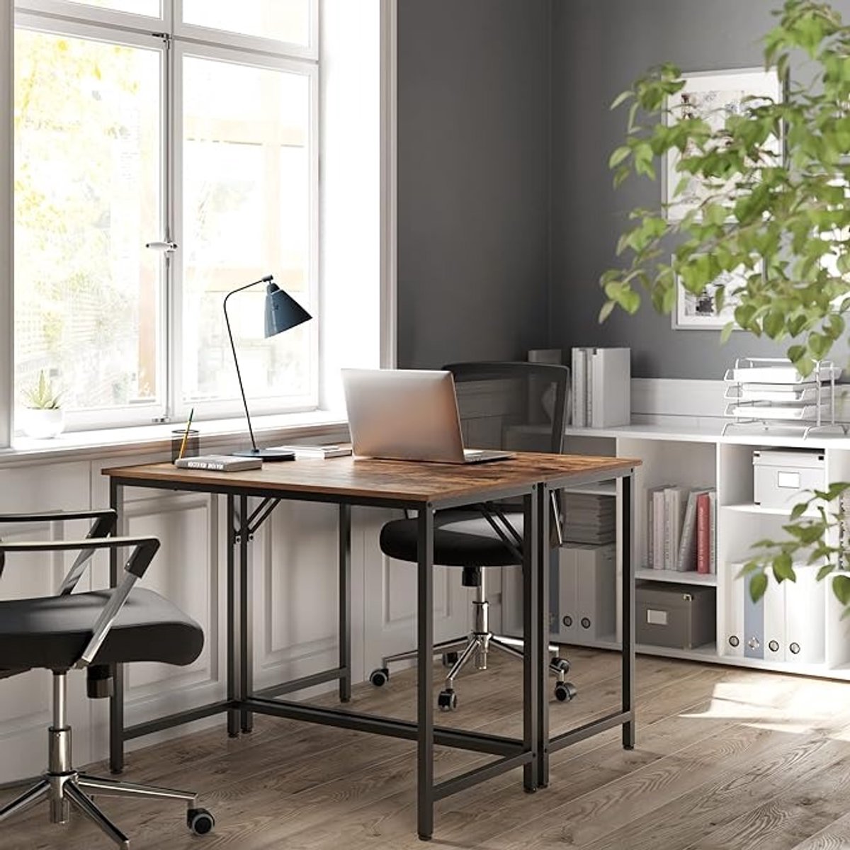Bureau - Computerbureau Industrieel - Compact Schrijfbureau 100 x 50 cm - Houten Bureautafel met Metalen Frame - Werkbureau voor Thuiswerk, Kantoor en Studie - Laptopbureau Thuiskantoor