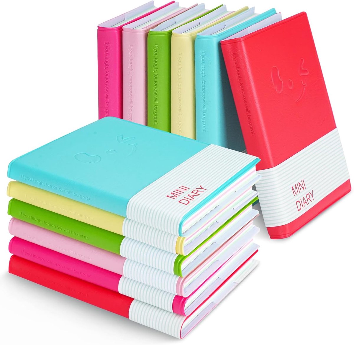 Thijox - 12 Stuks Mini Notitieboeken - Draagbaar Kunstleren Dagboek in Snoepkleuren - Kleine Memopads voor Reis, Camping, School en Kids - 100 Pagina'