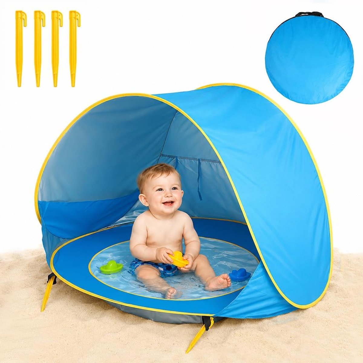 Thijox - Strandtent voor baby's met zwembad, UV-bescherming, pop-up ontwerp, waterdicht, 117x79x70 cm, ideaal voor strand, tuin en camping