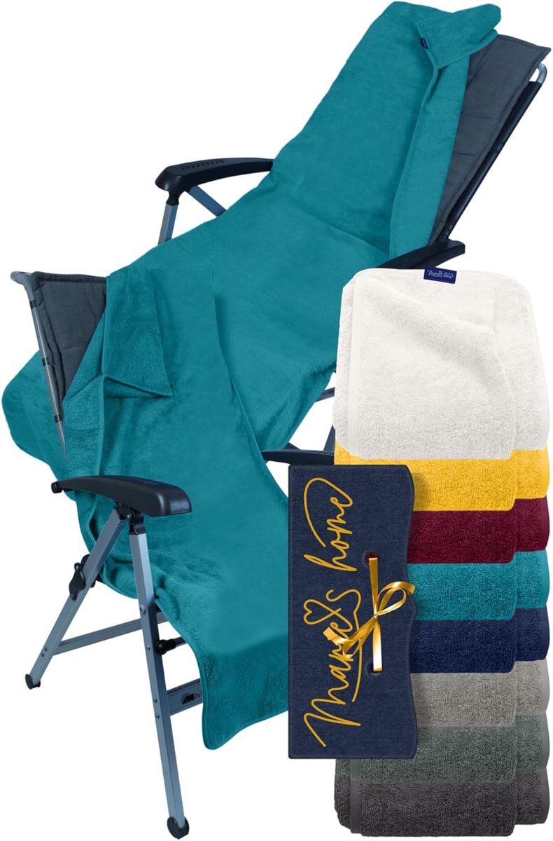 Thijox - Badstof Beschermhoes Tuinstoel en Tuinligstoel 60 x 130 cm - Petrol - Ideaal voor Campingstoel, Klapstoel, Sauna en Zwembadligstoel