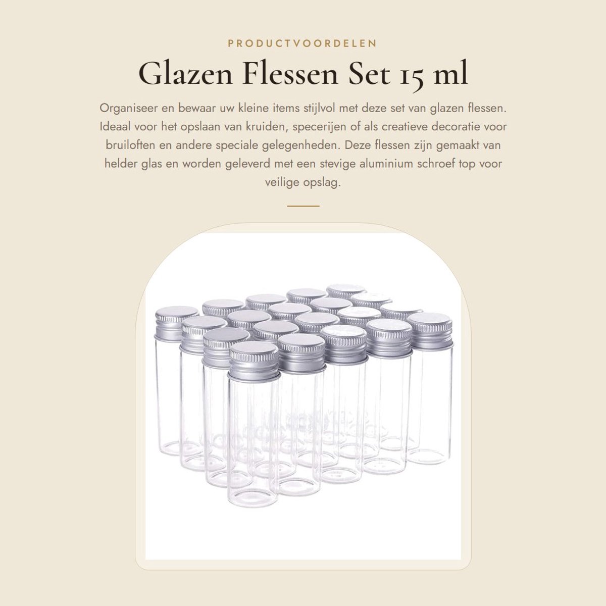 Dailygoods- Glazen Flessen 15 ml - Beugelfles - Lege Monster Potten - Opslag voor Kruiden - Bruiloft Gunsten - Aluminium Schroefdop - Sampleflessen