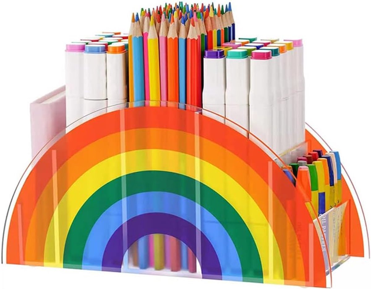 Dailygoods- Pennenorganizer Acryl - Doorzichtige Potloodhouder - Regenboog Vorm - 5 Vakken - 12 x 9 x 24 cm - Duurzaam en Stijlvol - Pennenhouder