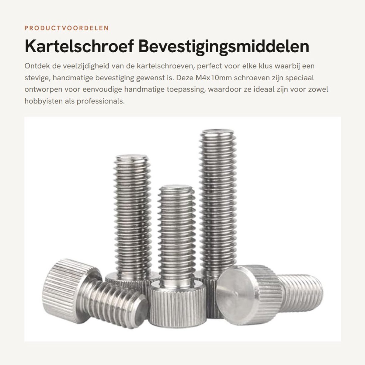 Dailygoods- Kartelschroef roestvrij staal - Gekartelde kop - Handschroeven - M4x10mm - 10 stuks - Slijtvast en duurzaam - Handgreepschroef