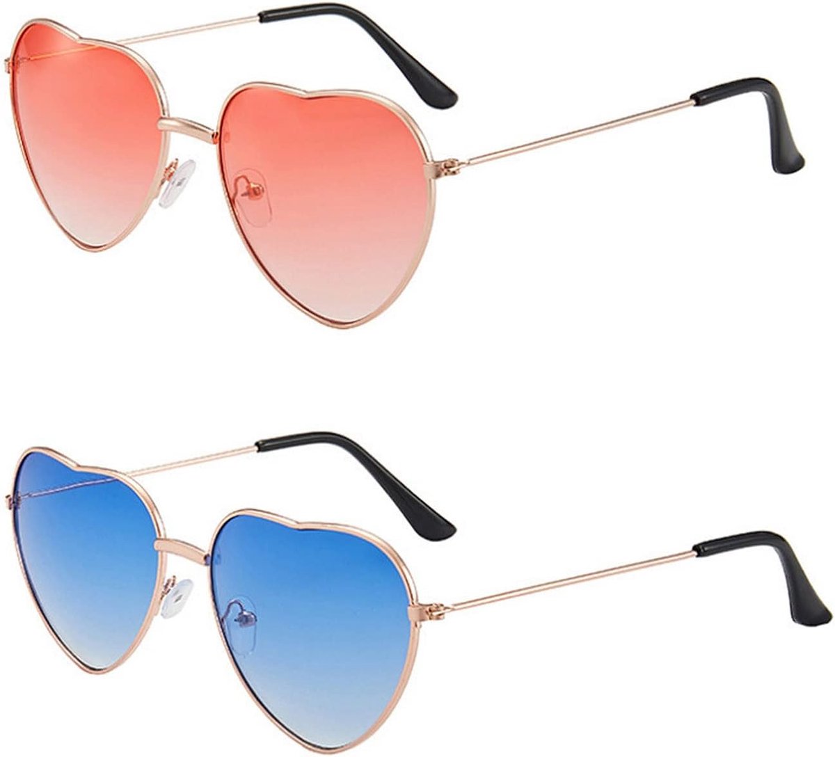 Heart Sunglasses, 2 Pairs Hippie Glasses, Heart Glasses, Party Sunglasses, Pink Heart Glasses and Blue Heart Glasses - ShopVlot