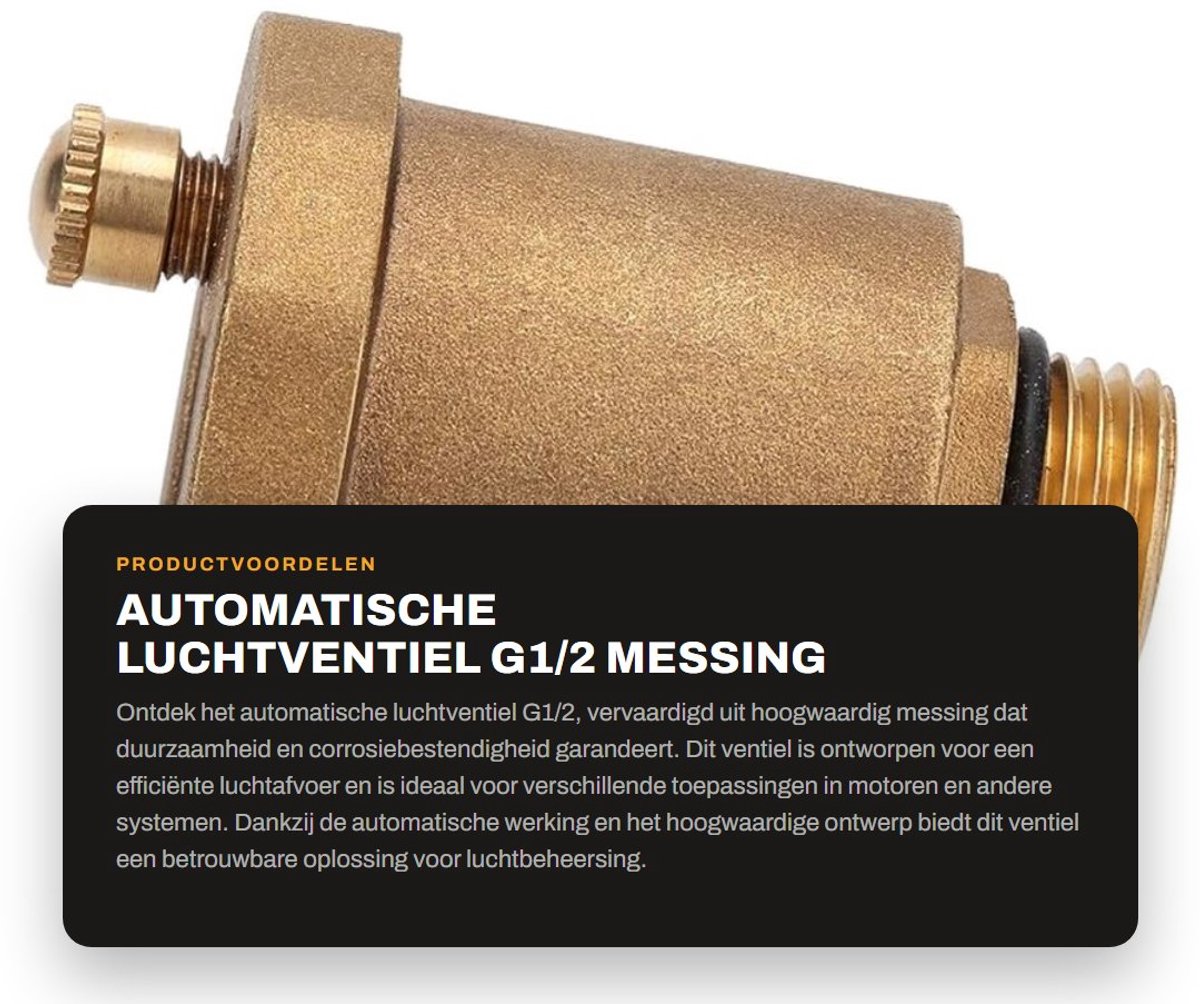Dailygoods- Luchtventiel Automatisch - Ventiel G1/2 - Messing - Corrosiebestendig - Duurzaam - Normale druk