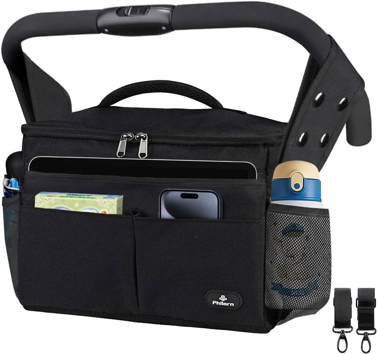 Thijox - Kinderwagen-organizer met geïsoleerde bekerhouder, schouderriem, grote capaciteit, universele babywagentas, luiertas, kinderwagentas voor kin