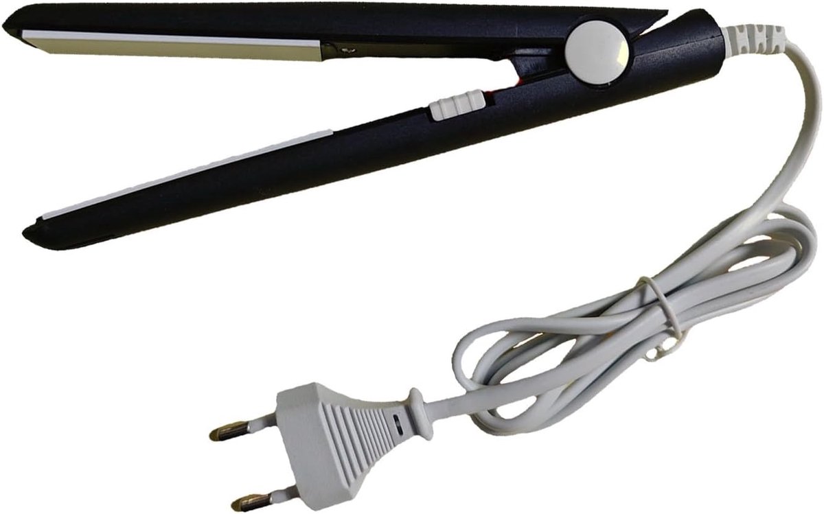 Thijox - Zwarte 2-in-1 Mini-Stijltang en Krultang met Keramische Verwarmingsplaat - Draagbare Hair Curler en Straightener voor Perfecte Looks