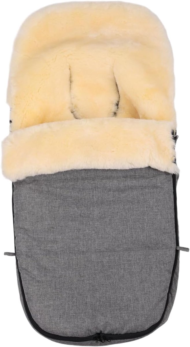 Thijox - Lamsvachtvoetenzak voor baby's - Kinderwagen, Buggy, Voetenzak, Wind- en Waterdicht, Thermoregulerend, Ritssluiting, 90 x 50 cm, Lichtgrijs G