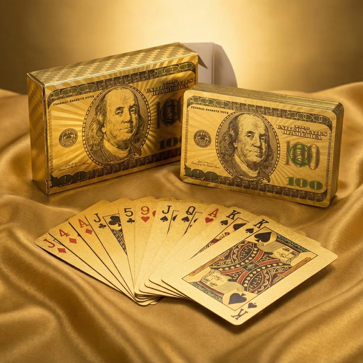 Dailygoods- Speelkaarten Deluxe - Waterdichte Kaarten - Poker Kaarten - Speelkaarten voor Volwassenen - Speelkaarten Plastic - Stijlvol Bankbiljetdesign - Pokerkaarten