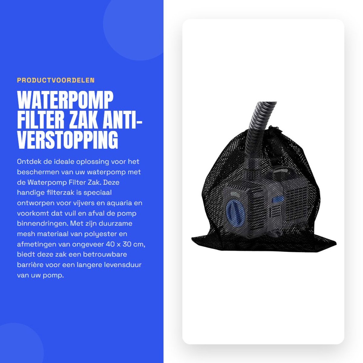 Dailygoods- Filterzak Anti-verstopping - Waterpomp Filterzak - Mesh Zak - Universeel Ontwerp - 40 x 30 cm - Beschermhoes voor Pomp - Filterbag