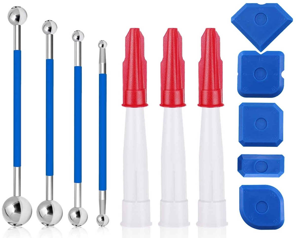 Dailygoods- Schraperset 12-delig - Siliconen Voegentrekkers/Schrapers - Afdichtingsmassa-Mondstukken - Multifunctioneel Gereedschap - Krachtige Reinigingskracht - Voegenschraper