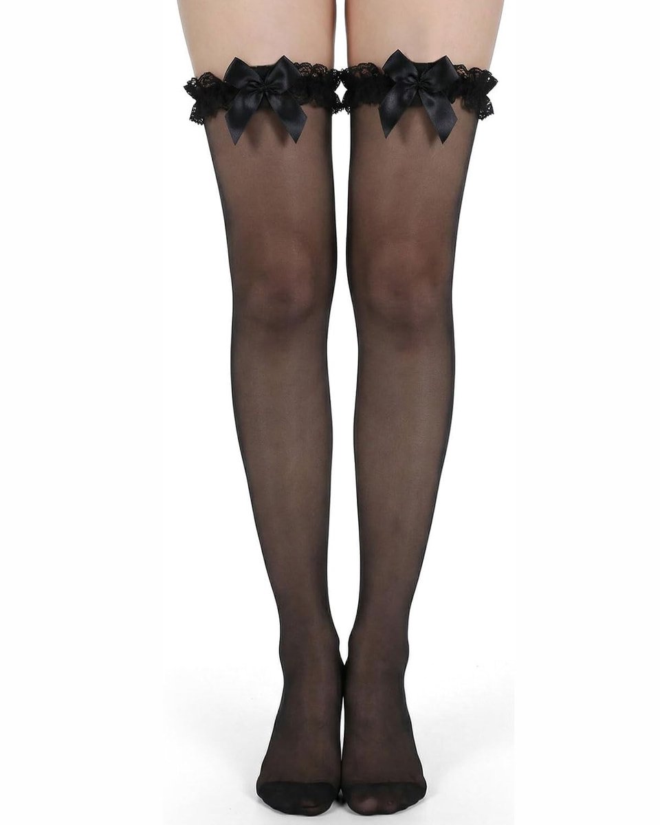 Dailygoods- Overkneekousen Zwart - Kanten Kousen - Sexy Kostuum Kousen - Dames Kousen - Hoogwaardig Nylon - Comfortabele Pasvorm