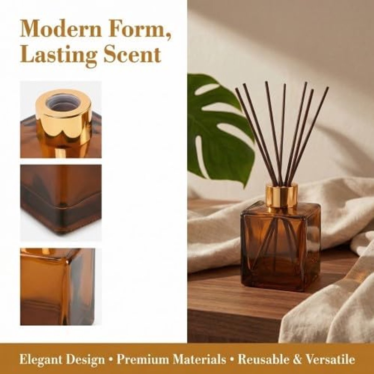 SnelShoppen - 2 Stuks 150ml Vierkante Glazen Diffuser Flessen - Essentiële Olie Aroma Diffuser Houders - Reeds Geuraccessoires voor DIY - Herbruikbaar
