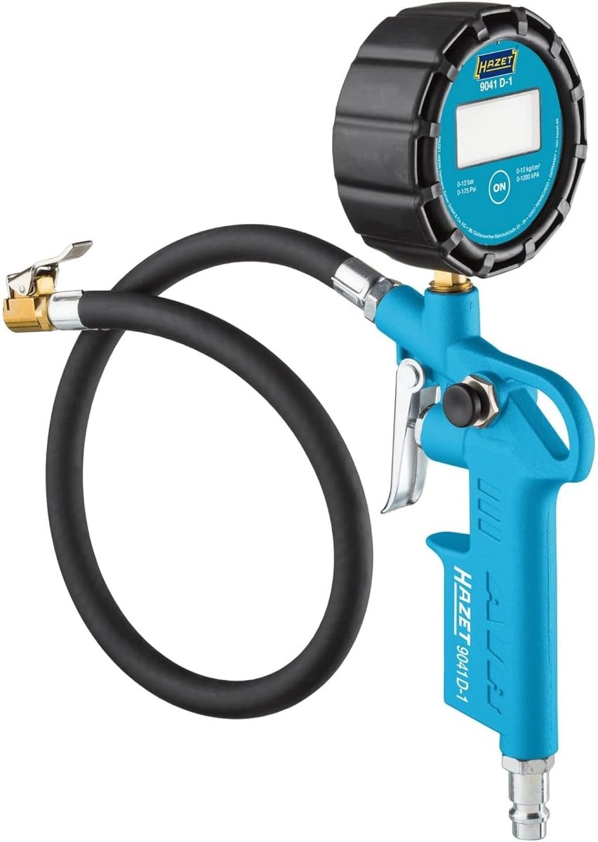 Thijox - Digitale Bandenspanningsmeter 9041D-1 | Verlicht Display, Meetbereik 0-12 Bar, 400 mm Slang, 63 mm Manometer | Voor Auto's, Motoren, Vrachtwa