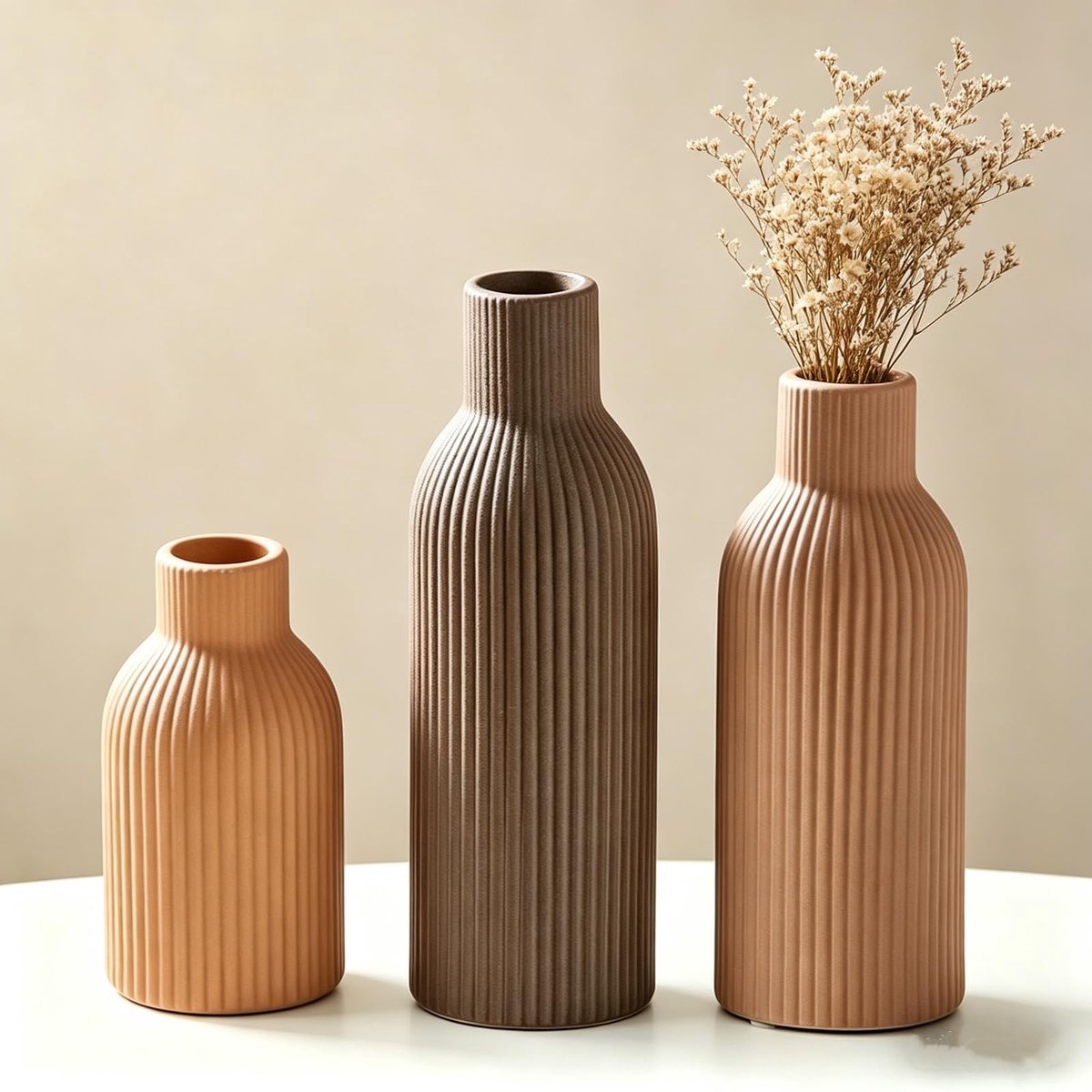 Dailygoods- Bloemenvazen Set van 3 - Keramische Vazen - Modern Boho - Tafeldecoratie - Woonkamer/Entree - Hoogwaardig Keramiek