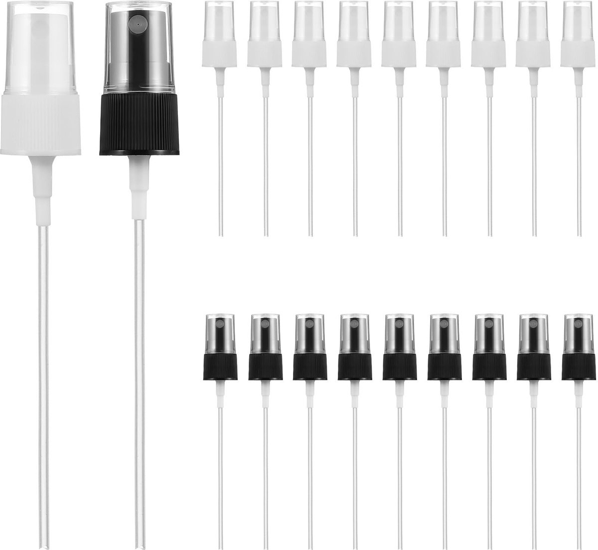 Dailygoods- Spuitflesdoppen 20 Stuks - Vervangende Sproeikoppen - Fijne Nevel - Aanpasbare Lengte - Transparante Dop - Kunststof - Sproeikop