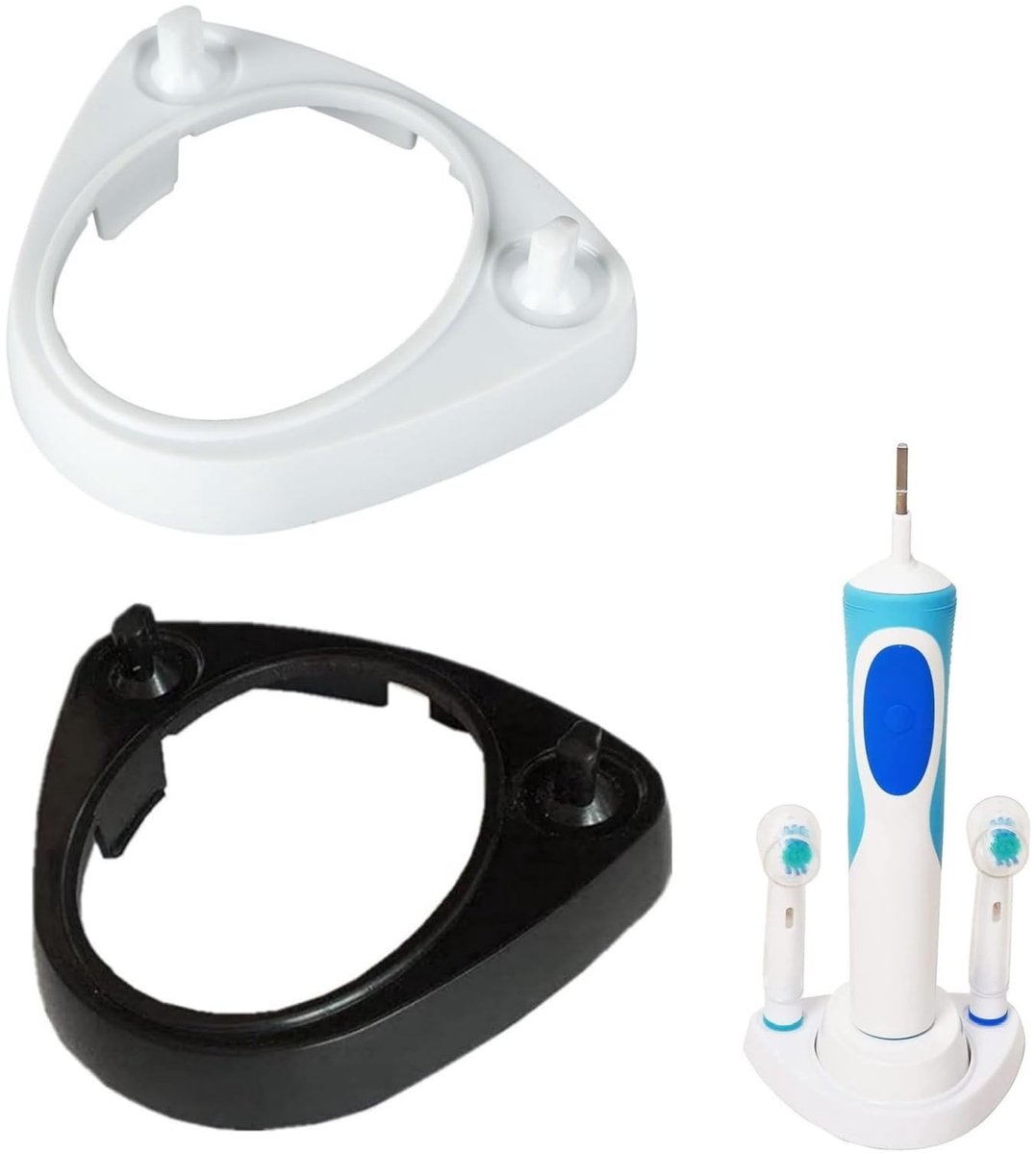Dailygoods - Tandenborstelhouder - Elektrische tandenborstelhouder - Voor een georganiseerde badkamer - Wit en zwart - 2 stuks - Geschikt voor ronde e...