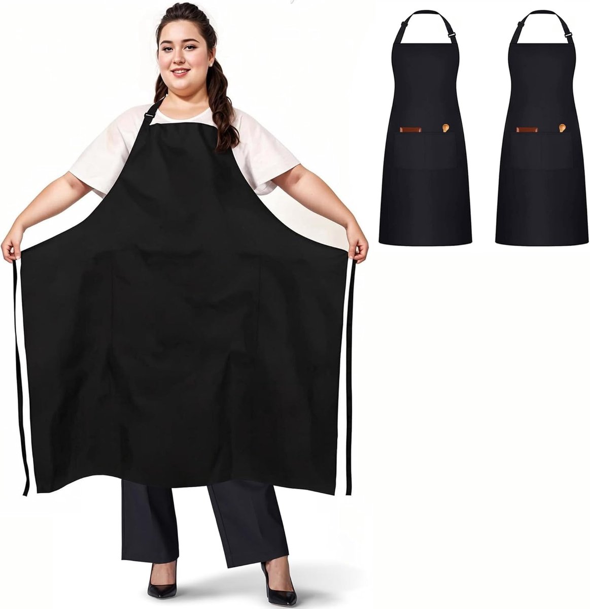 Thijox - 2 Pack Verstelbare Grote Maat Zwart Wit Keukenschorten - Ideaal Grillschorten met 2 Zakken voor Mannen en Vrouwen, Perfect voor Koken, BBQ en