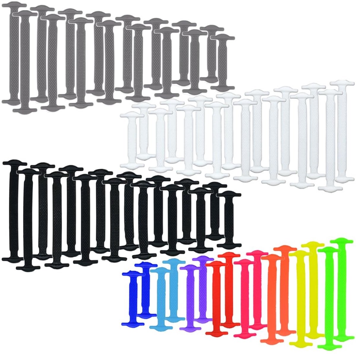 Dailygoods- Siliconen Veters 64 Stuks - Elastische Veters - Comfortabel - Geschikt voor Kinderen/Volwassenen - Milieuvriendelijke Materialen - Verkrijgbaar in Diverse Kleuren - Schoenveters