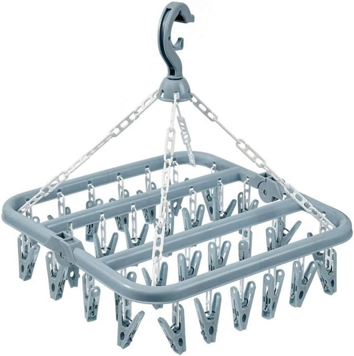 Thijox - Opvouwbaar Wasrek met 32 Clips en Draaihaken - Winddicht, Multifunctioneel voor Sokken, Ondergoed, Handdoeken - Ideaal voor Thuis, Camping en