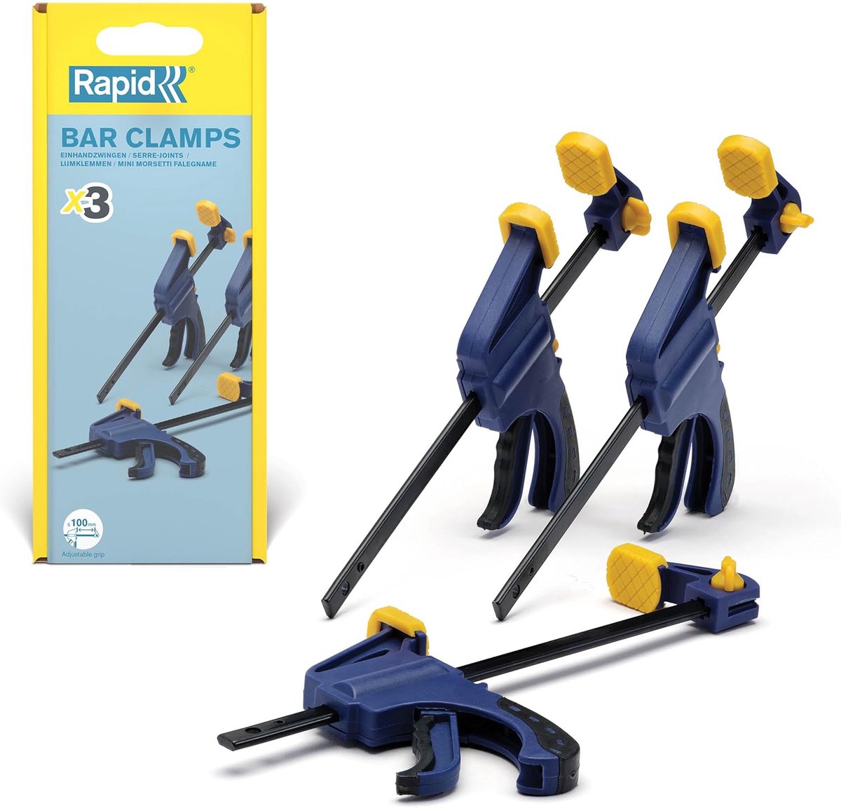 Thijox - Rapid Mini Eenhands Lijmklemmen Set (3 stuks) - 100 mm Snelspanklemmen met Spreidfunctie voor Klussen, Knutselen, Hobby, DIY, Tuin, Keuken