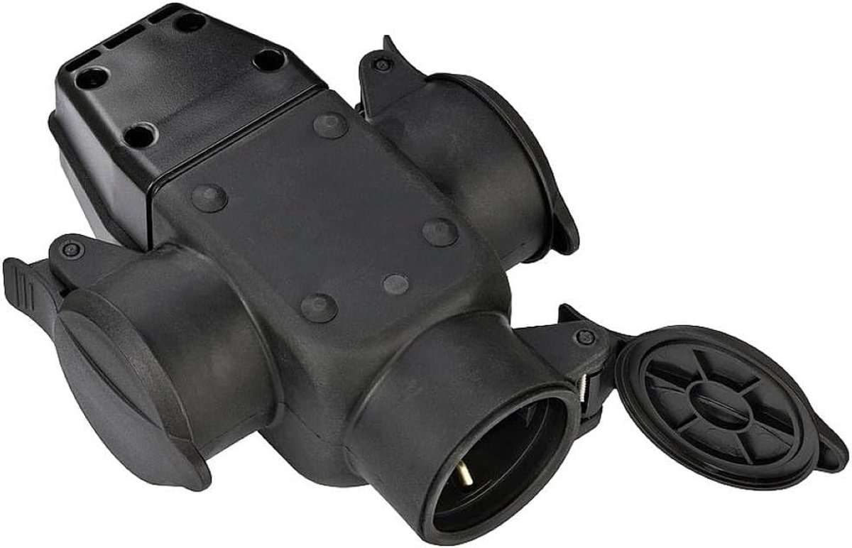 Thijox - Verlengsnoer 3-voudige Rubber Koppeling - Ideaal voor Buiten en Binnen - Hoog Belastbaar - Met Ophangsysteem - Voor Camping, Tuin en Bouwplaa