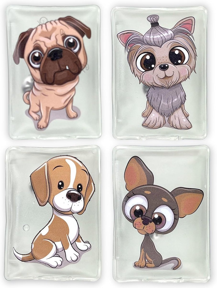 Thijox - Handwarmers Set van 4, Herbruikbare Warmtepads met Schattige Honden Motieven, Ideaal voor Koude Dagen en Onderweg, Draagbare Warmtezakjes voo