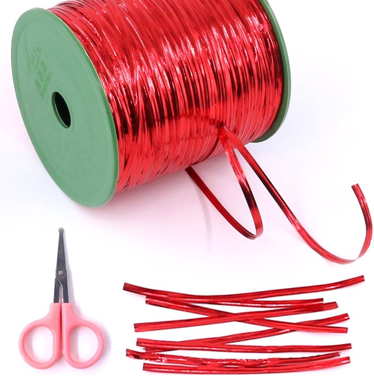 Thijox - Glarks 350 Yard Rode Metallic Twist Stropdassen voor Feest, Snoepzakken, Broodzakken, Decoratie, 4mm Breed, Herbruikbaar, Mini Schaar Inclusi