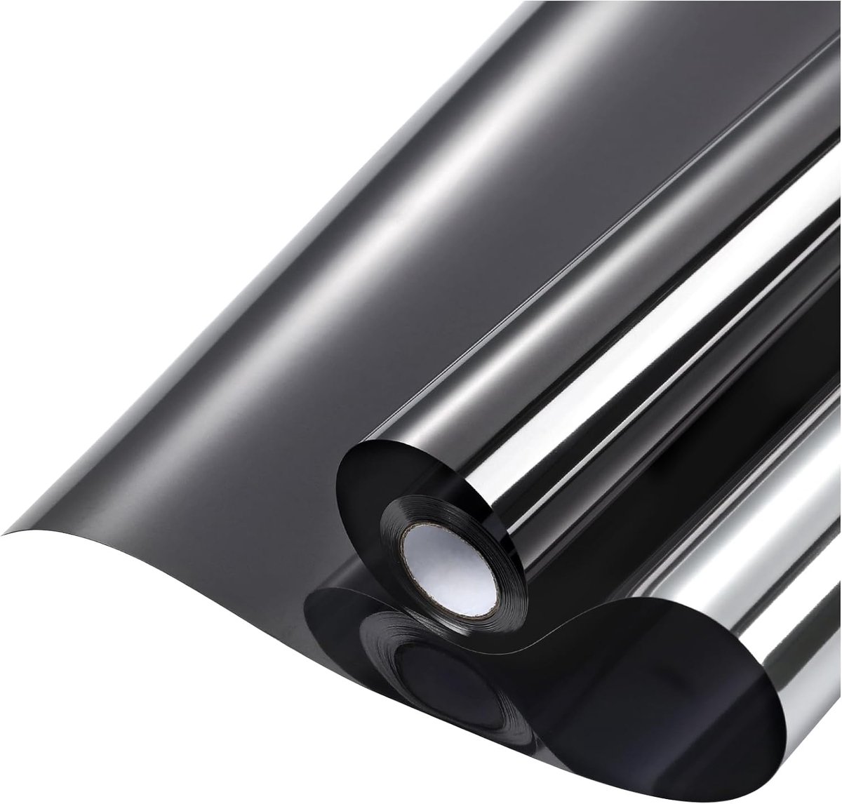 Thijox - Zonwerende Raamfolie Anti-UV, Warmte-Reflectie, Privacy Spiegelraamfolie Statisch Klevend, Herbruikbaar 44.5x400cm Zwart Zilver voor Huis, Ka