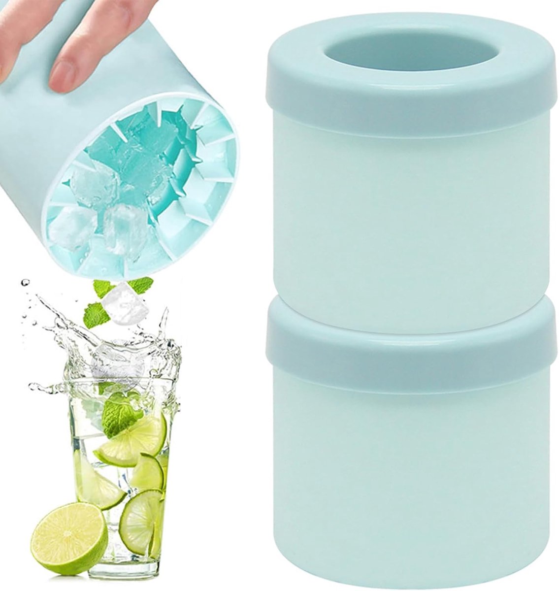 Thijox - Siliconen Ijsblokjesvormen 2PCS - Ijsblokjesbakje met Deksel - Herbruikbare Ijsemmer - Mini Ice Cube Tray - Compact en Ruimtebesparend - Blau