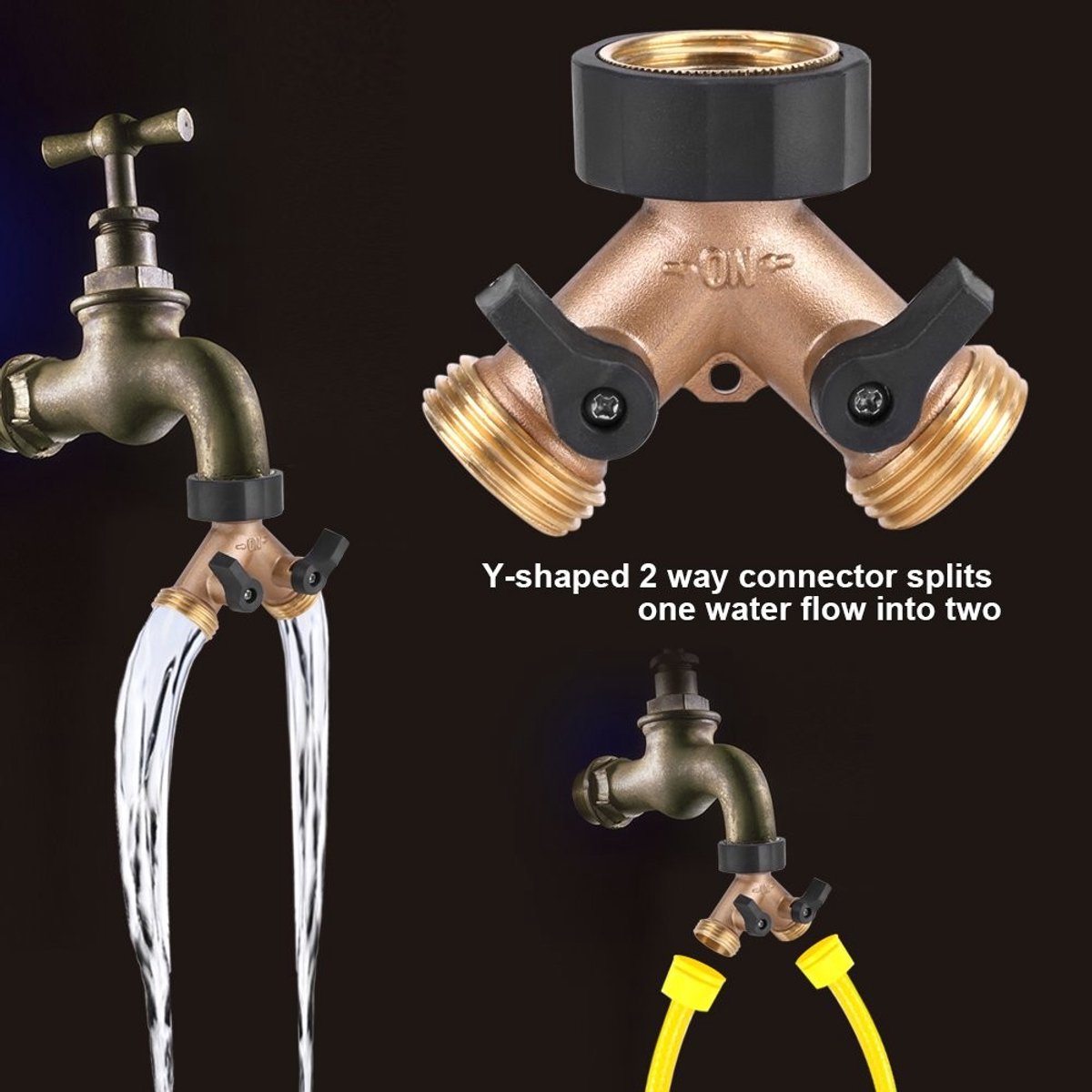 Dailygoods - Tuin - 2-Weg Connector - Heavy Duty - Messing - Tuinslang Splitter - Water Tap Adapter - Ideaal voor Tuin en Besproeiing