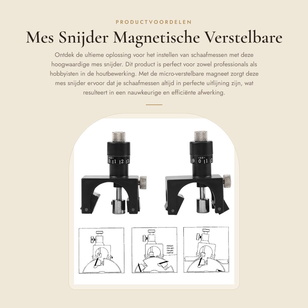 Dailygoods- Schaafmes Verstelbaar - Magnetische Bevestiging - Houtbewerkingsgereedschap - Staal - Precisie-instelling - Inclusief Houten Doos - Mesinsteller
