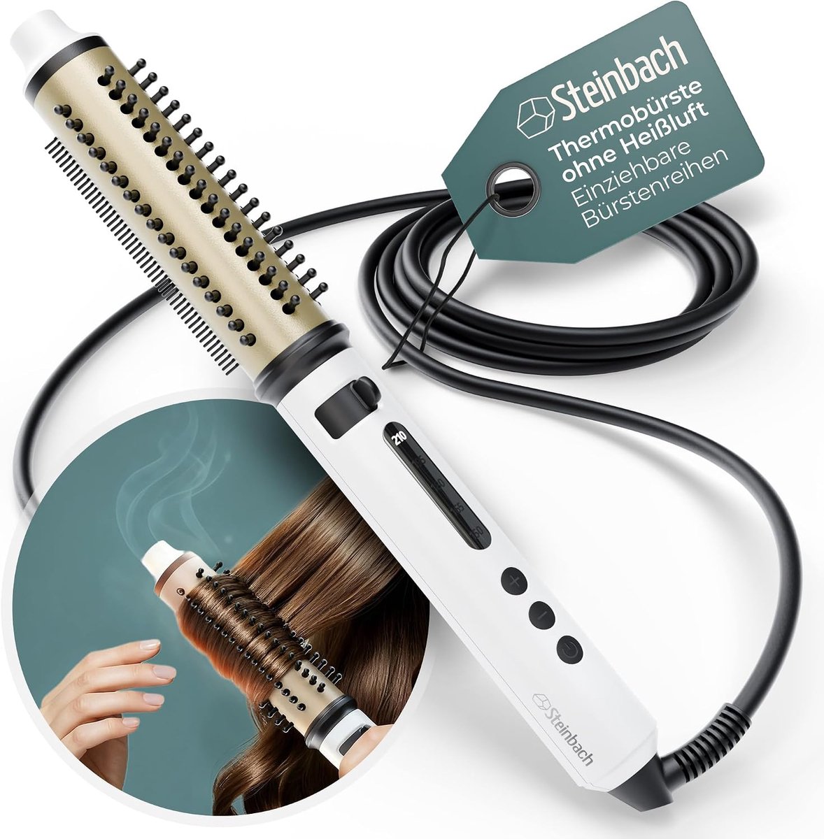 Thijox - Professionele Reiskrultang Wit, Nat en Droog, Intrekbare Borstels, LED Temperatuurregeling, 110-230V Wereldwijde Spanningsaanpassing, Ideaal