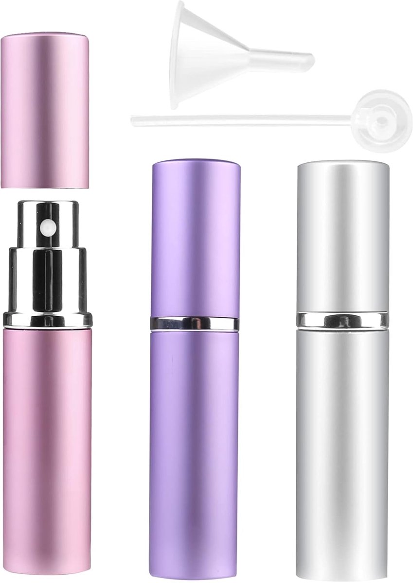 Thijox - 3 Stuks Oplaadbare Mini Parfumverstuiver 6 ml - Draagbare Vacuümdispenser voor Parfum - Inclusief Trechter en Pipet - Perfect voor Dames en H